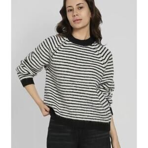 american eagle outfitters black and white striped fuzzy sweater small